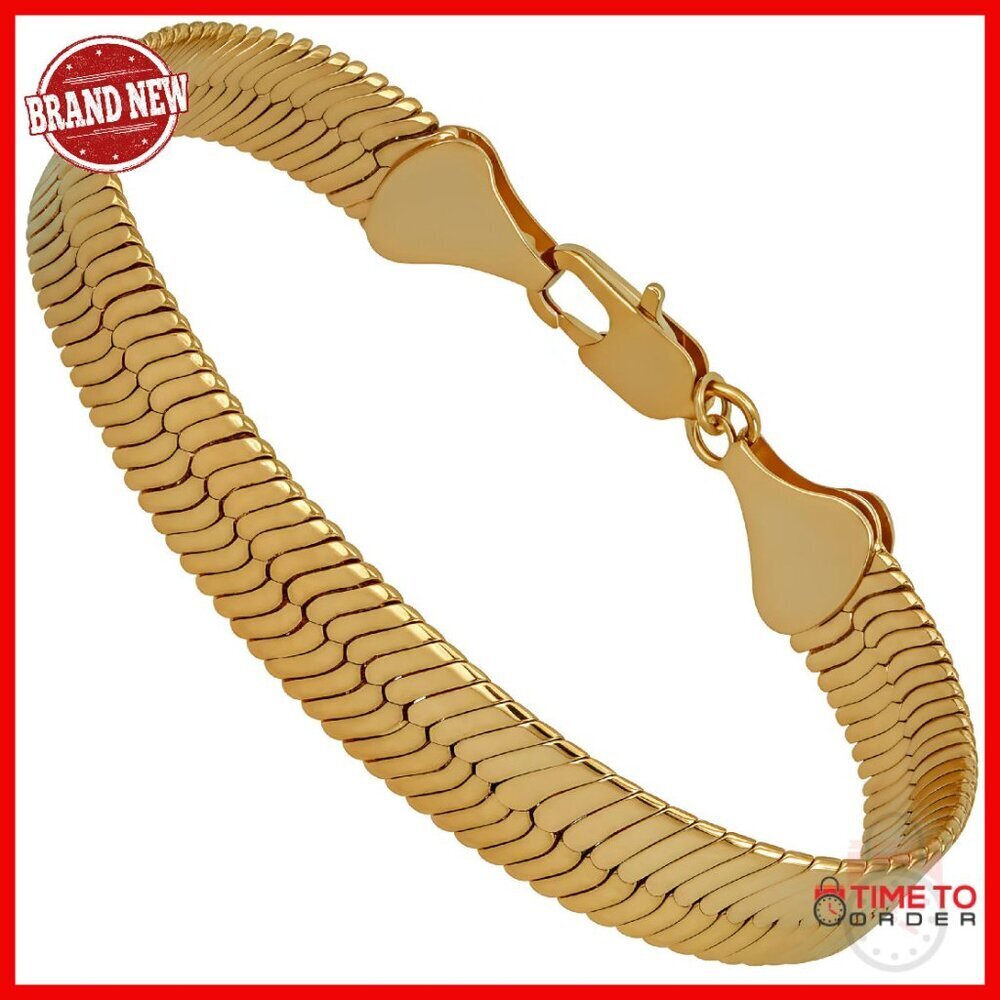24k Gold Plated Herringbone Bracelet Flexible Unisex 8 Inch